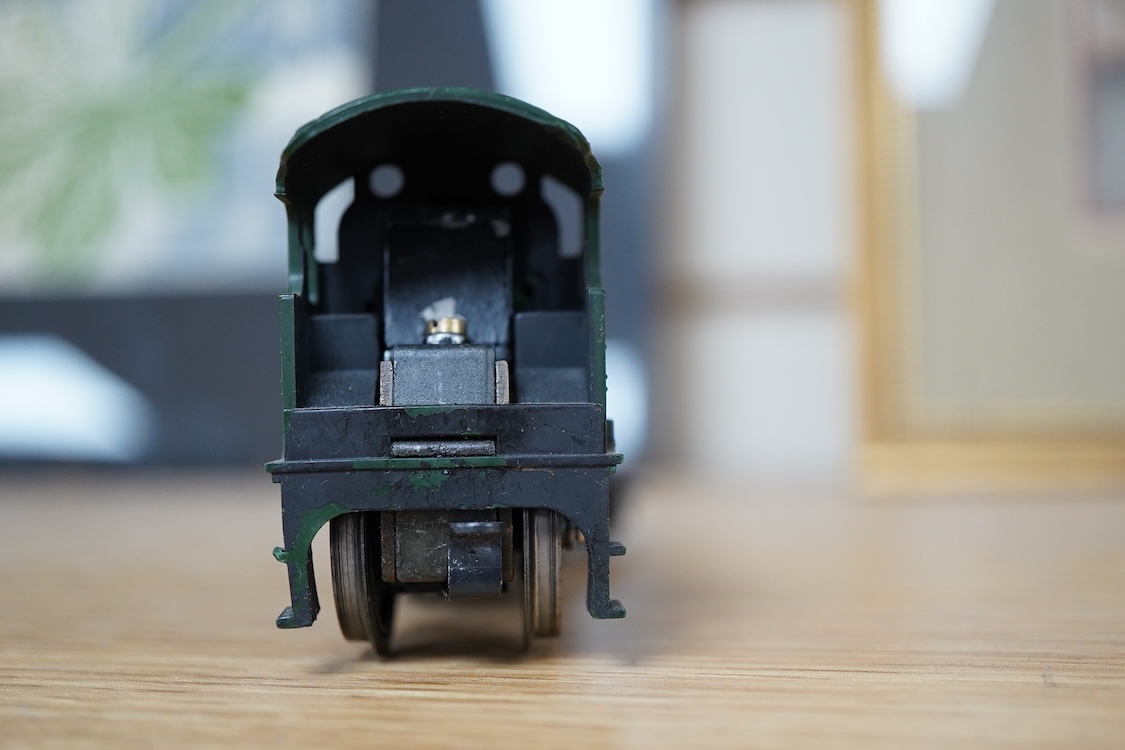 A quantity of 00 gauge model railway by Hornby, Tri-ang, etc. including nineteen locomotives in BR, GWR, LMS, etc. liveries, together with a boxed electrically operated turntable (R070), a terraced house (R8621) and a ga